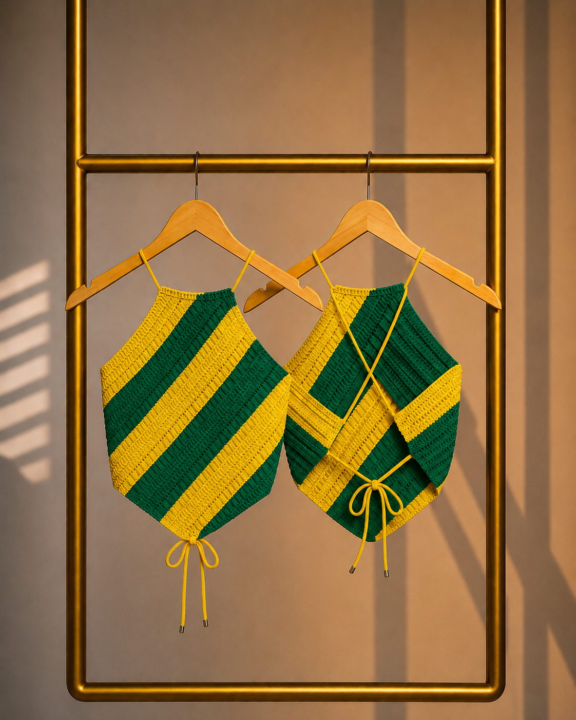 Blusa longa de crochê verde e amarela