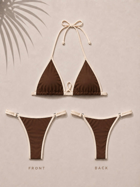 Light Brown & White Fita Bikini