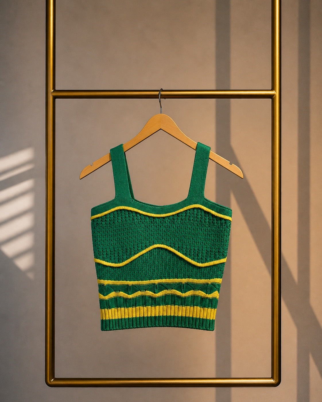 Regata Verde e Amarela com Acabamento de Crochê