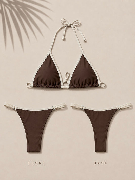 Brown & White Fita Bikini