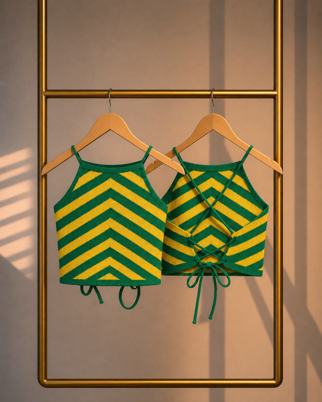 Green Yellow Crochet Striped Top